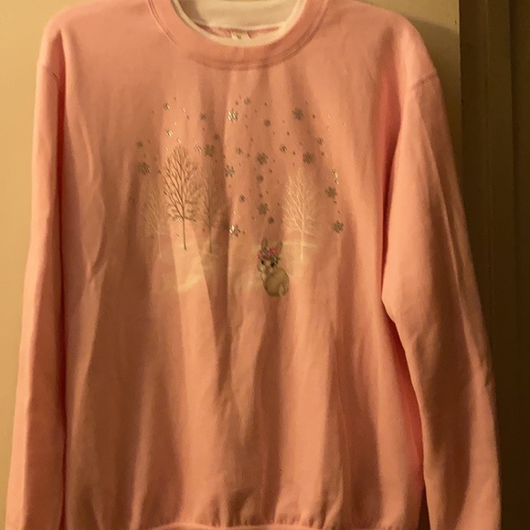 Morning Sun Tops - 🐇Vintage Morning Sun Bunny Rabbit Snow Scene Double Collar Sweatshirt Medium